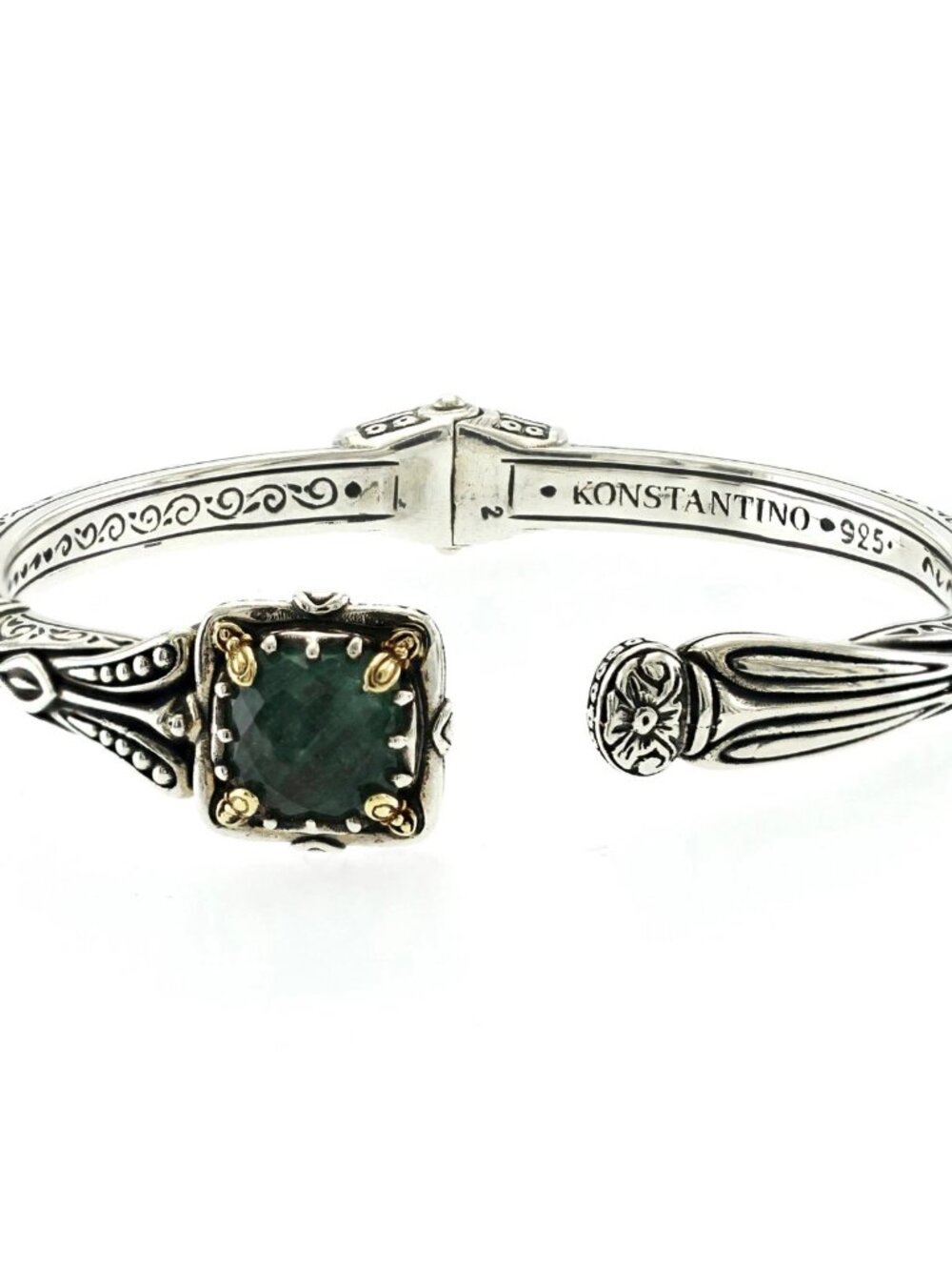Konstantino 925 Sterling Silver 18K Gold Gen K Aventurine Doublet Bangle